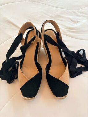 Zara Two-Tone Espadrille Wedge Sandals